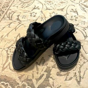 Braided leather platform strappy sandals